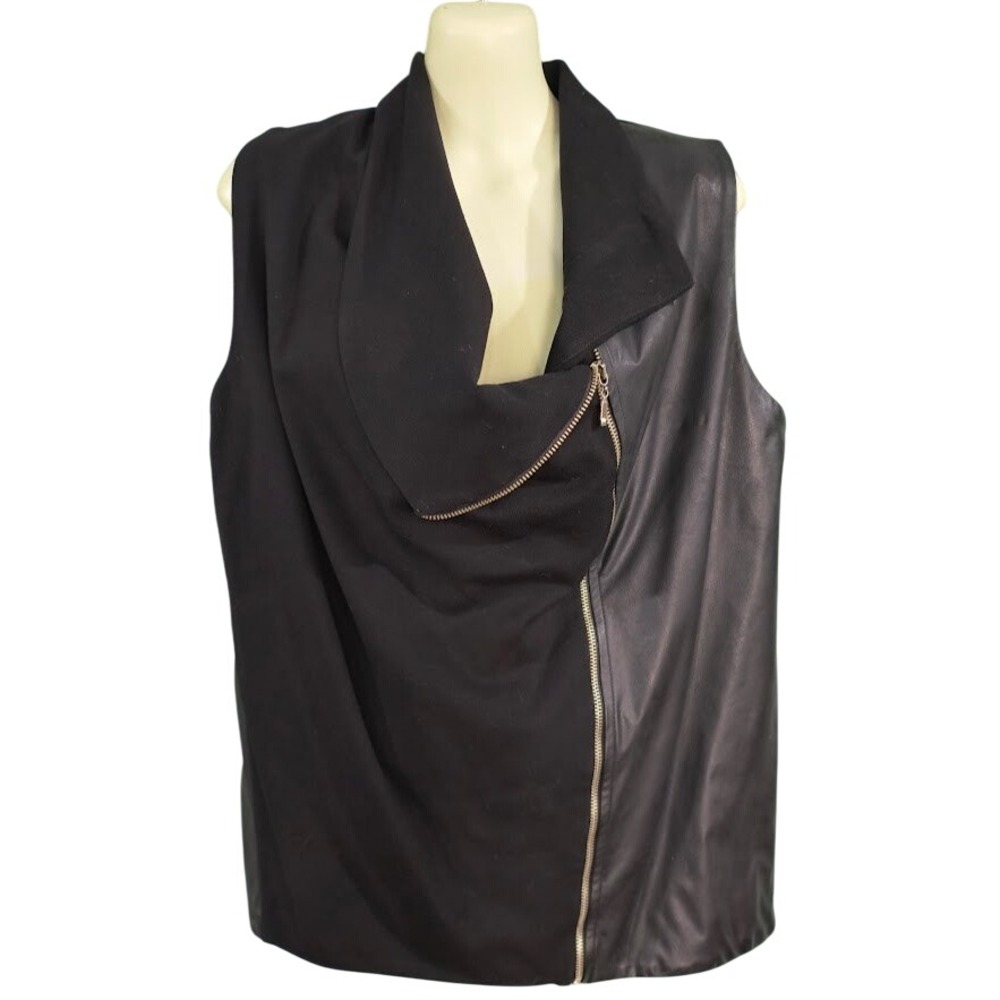 PEOPLE LIKE FRANK Black Faux Leather Drape Front Asymmetrical Zip Vest Size 8